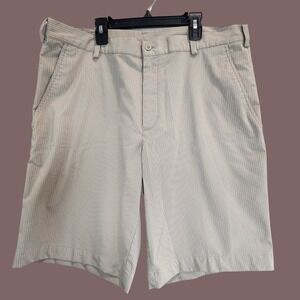 Nike‎ Fit Dri Chino Golf Shorts Mens Sz 36 Beige Stripe Stretch Casual Comfort